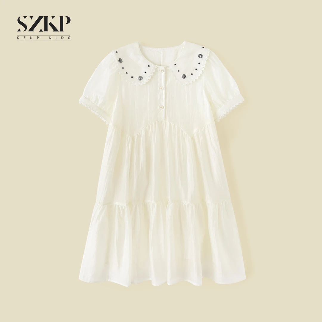 SZKP薄款娃娃领12岁女童裙子夏季新款儿童洋气韩版欧若风连衣裙