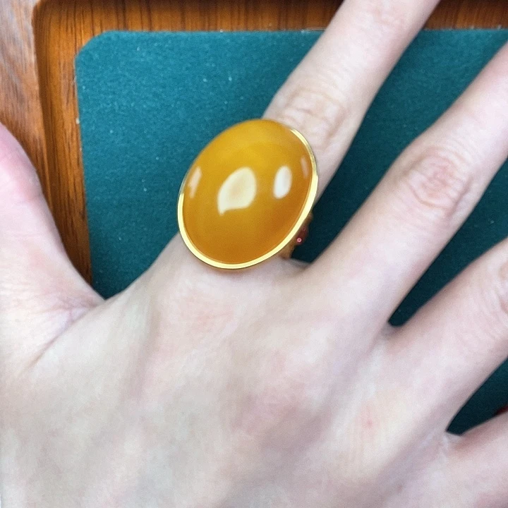 蜜蜡戒指银S925镶嵌戒指