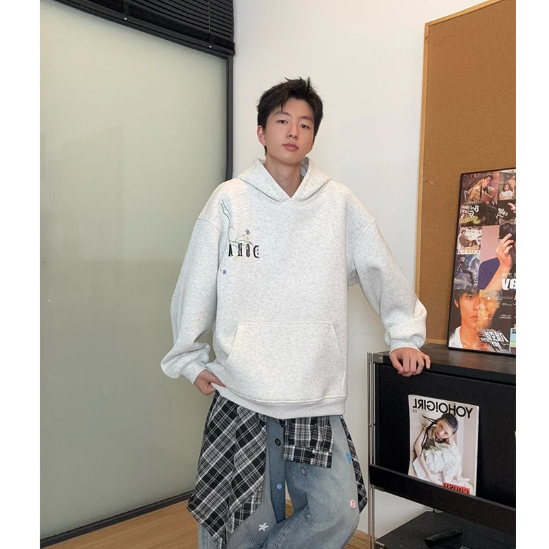 2025秋季重磅420G连帽卫衣男生花卉刺绣华棉美式宽松潮牌长袖外套