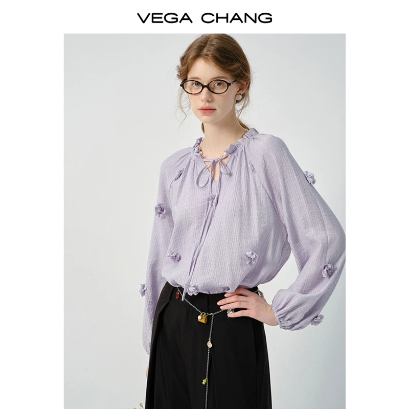 VEGA CHANG衬衫2025新款秋设计感立体花朵套头宽松小衫0366LW