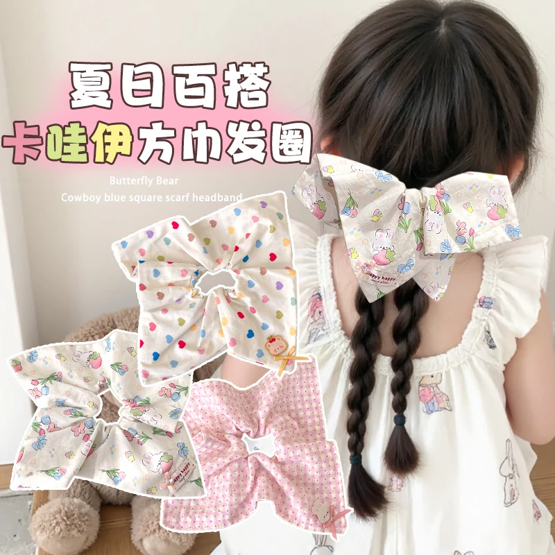 【春夏限定】儿童蝴蝶结方巾大肠发圈扎马尾发绳头绳女公主丸子头头