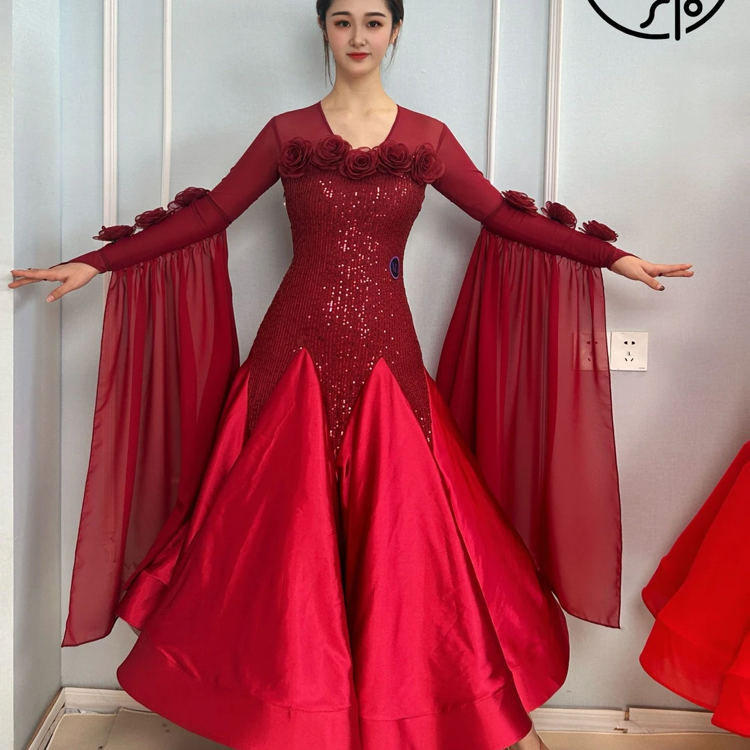 西朵舞服亮片重工高档显瘦摩登舞专业表演裙XD689