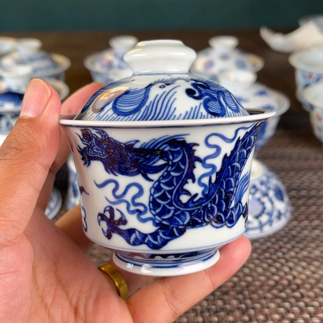 瓷片微瑕景德镇陶瓷盖碗