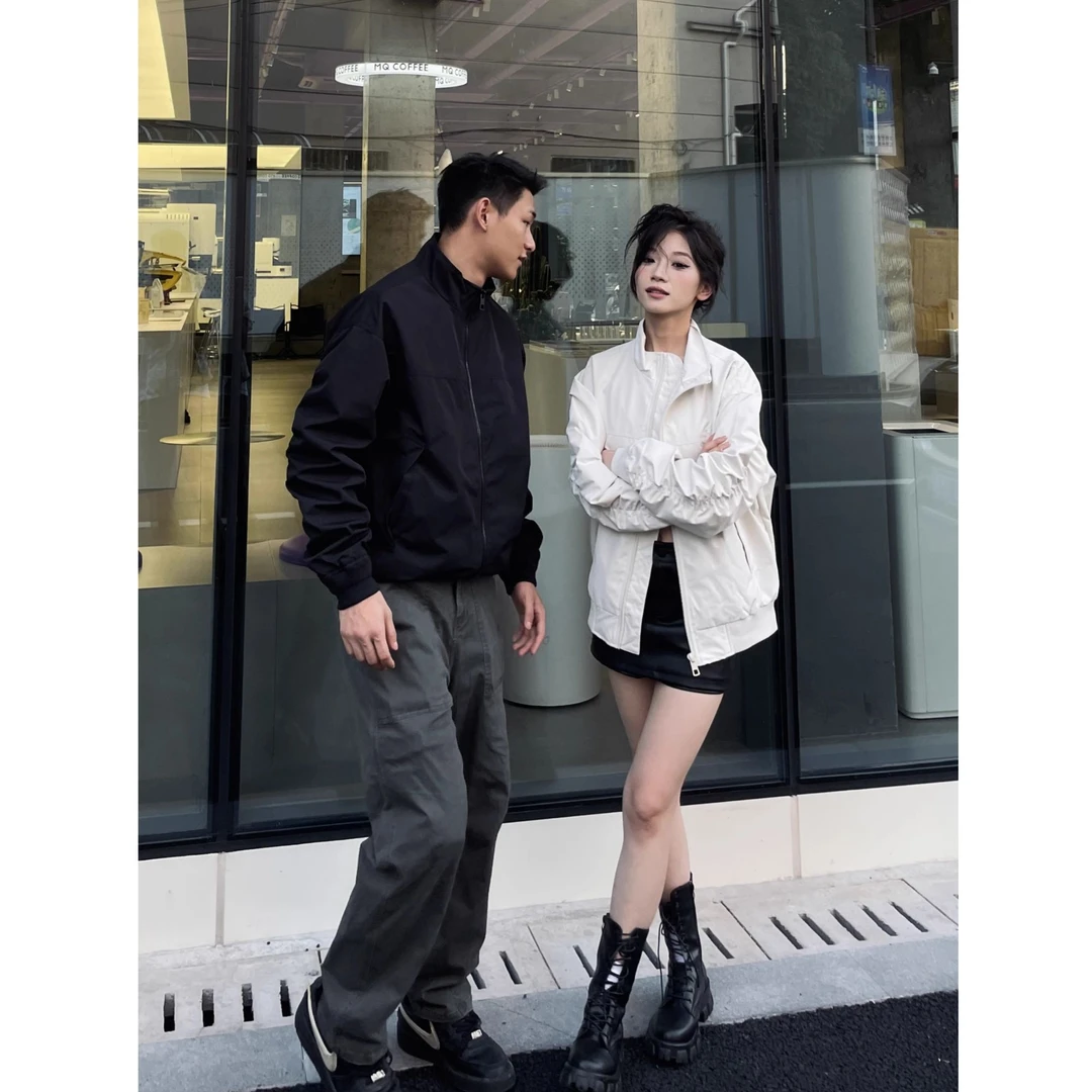 美式教练夹克三防春秋立领冲锋衣纯色复古户外工装飞行外套男女潮