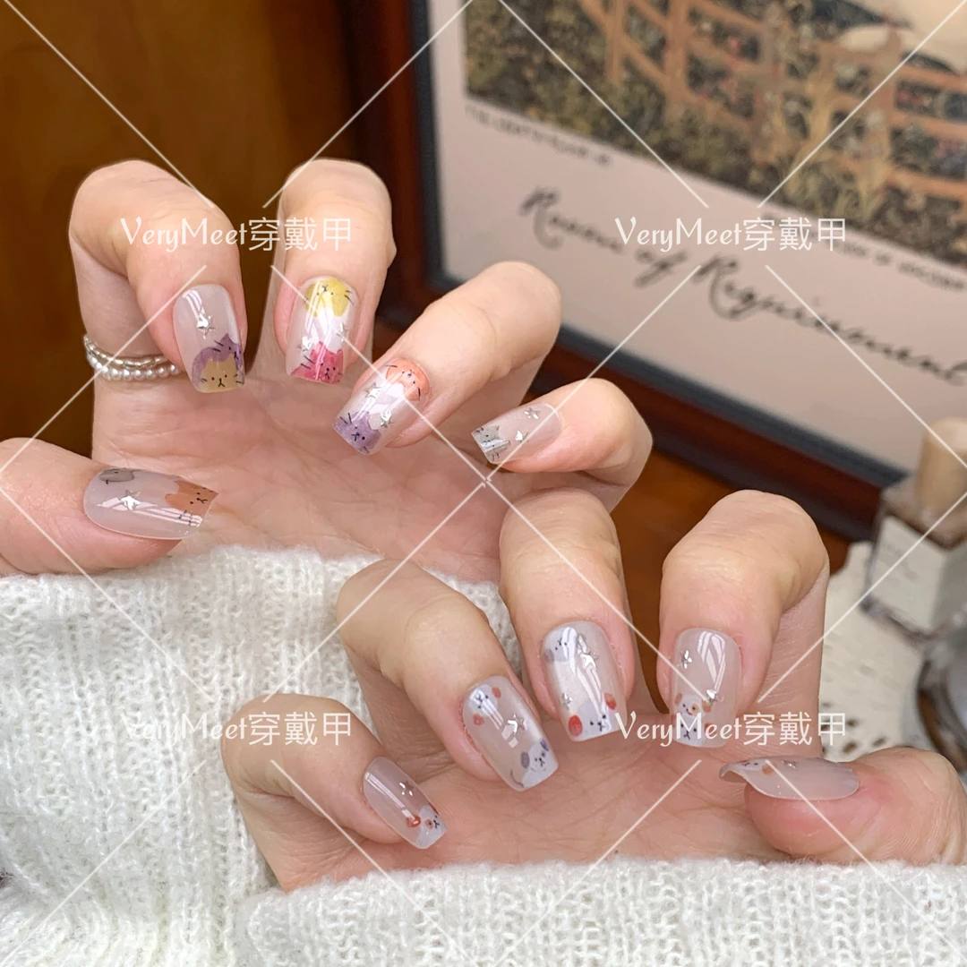 【VeryMeet - 穿戴甲】可爱风小狗五角星元素简约款美甲贴片半手P87