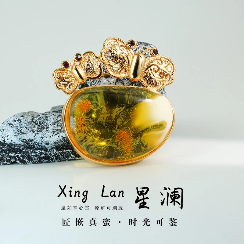 S925银镶嵌蜜蜡白蜡随形吊坠