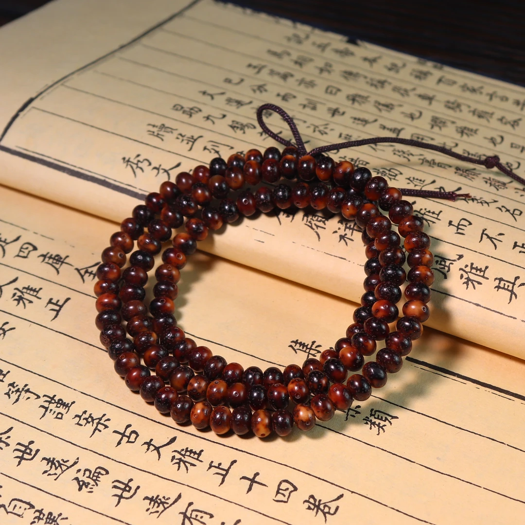 大年份星月菩提7*5苹果珠陈籽老料黑金虎皮玉化果冻料高油