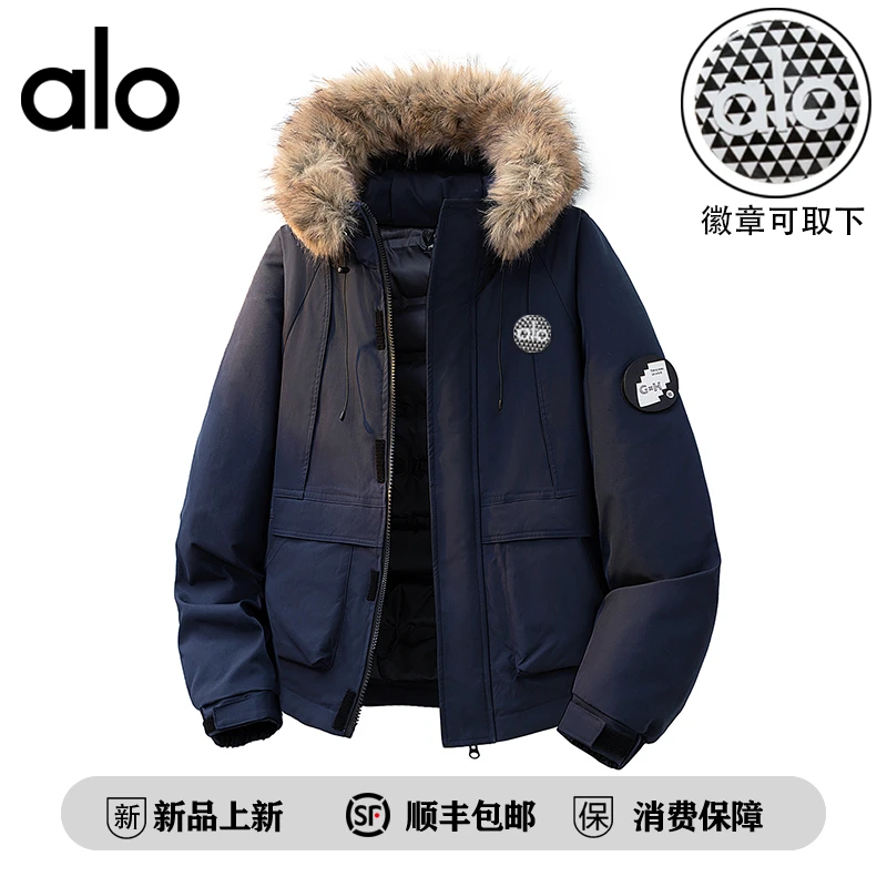 【官方奥特莱斯】alo潮牌 美式连帽棉服男百搭派克棉衣宽松休闲外套