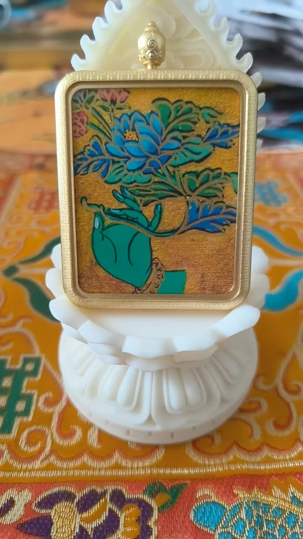 吊坠925银皮 绿度母佛手唐卡项链复古吊坠