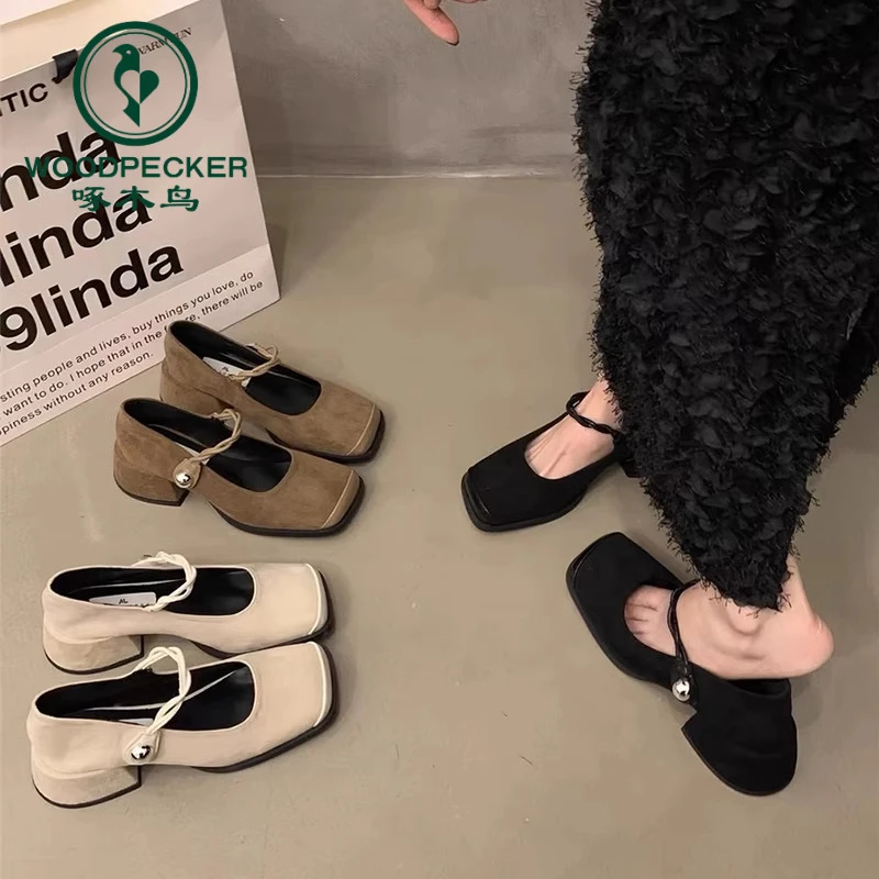 啄木鸟2025春季新款法式复古玛丽珍鞋小香风女鞋子高跟鞋黑色单鞋