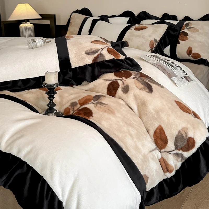 高级法式复古风兔兔牛奶绒四件套冬季轻奢加厚床上用品被套床单笠