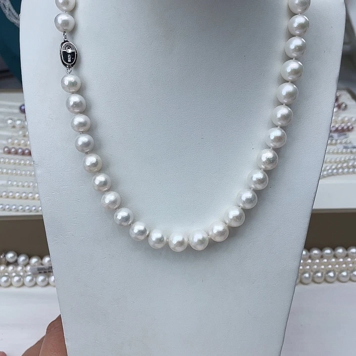 淡水珍珠颈饰银S925镶嵌卡10➕高品极光白炫彩