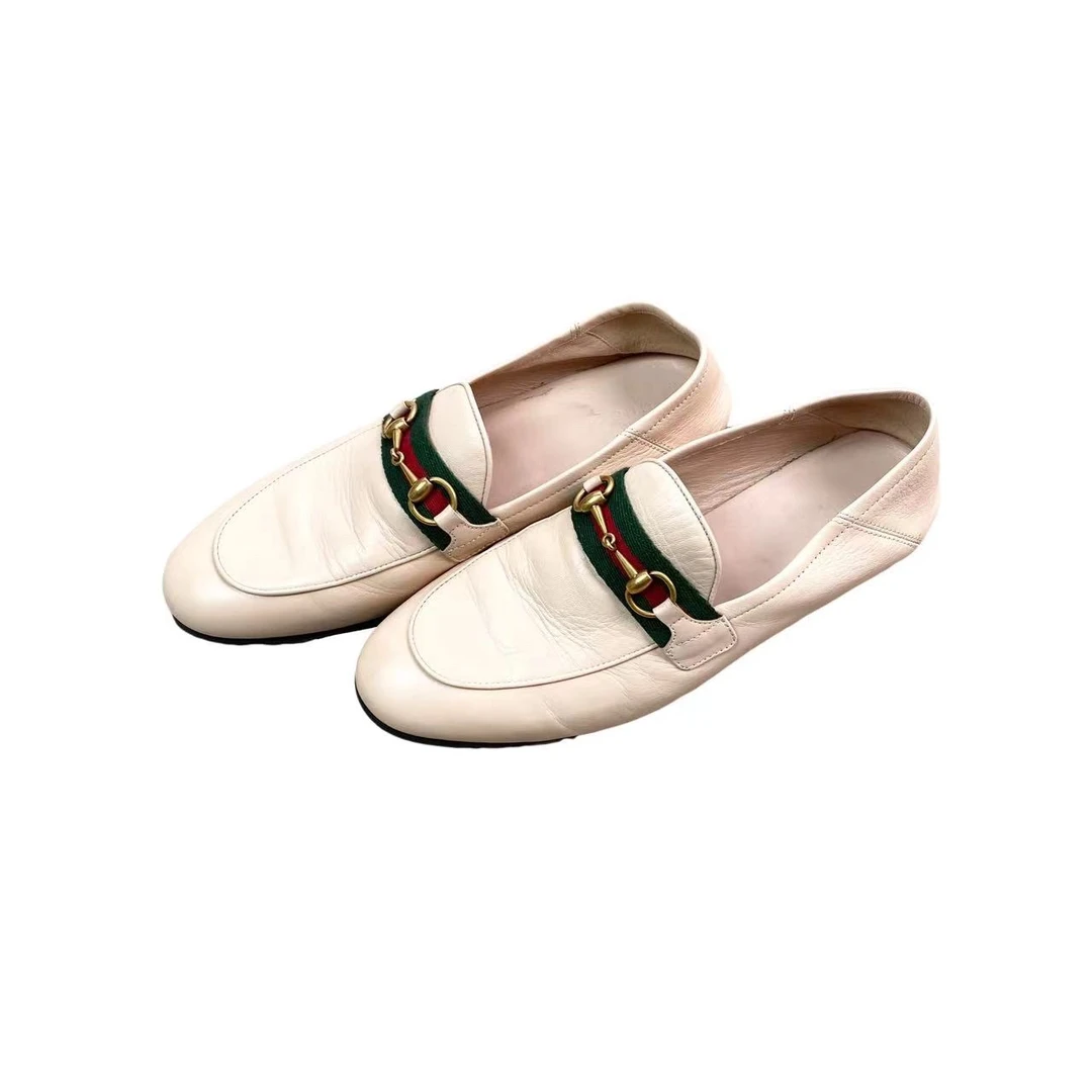 95新 GUCCI/古驰  AA一九四七 马衔扣红绿条纹一脚蹬 38码