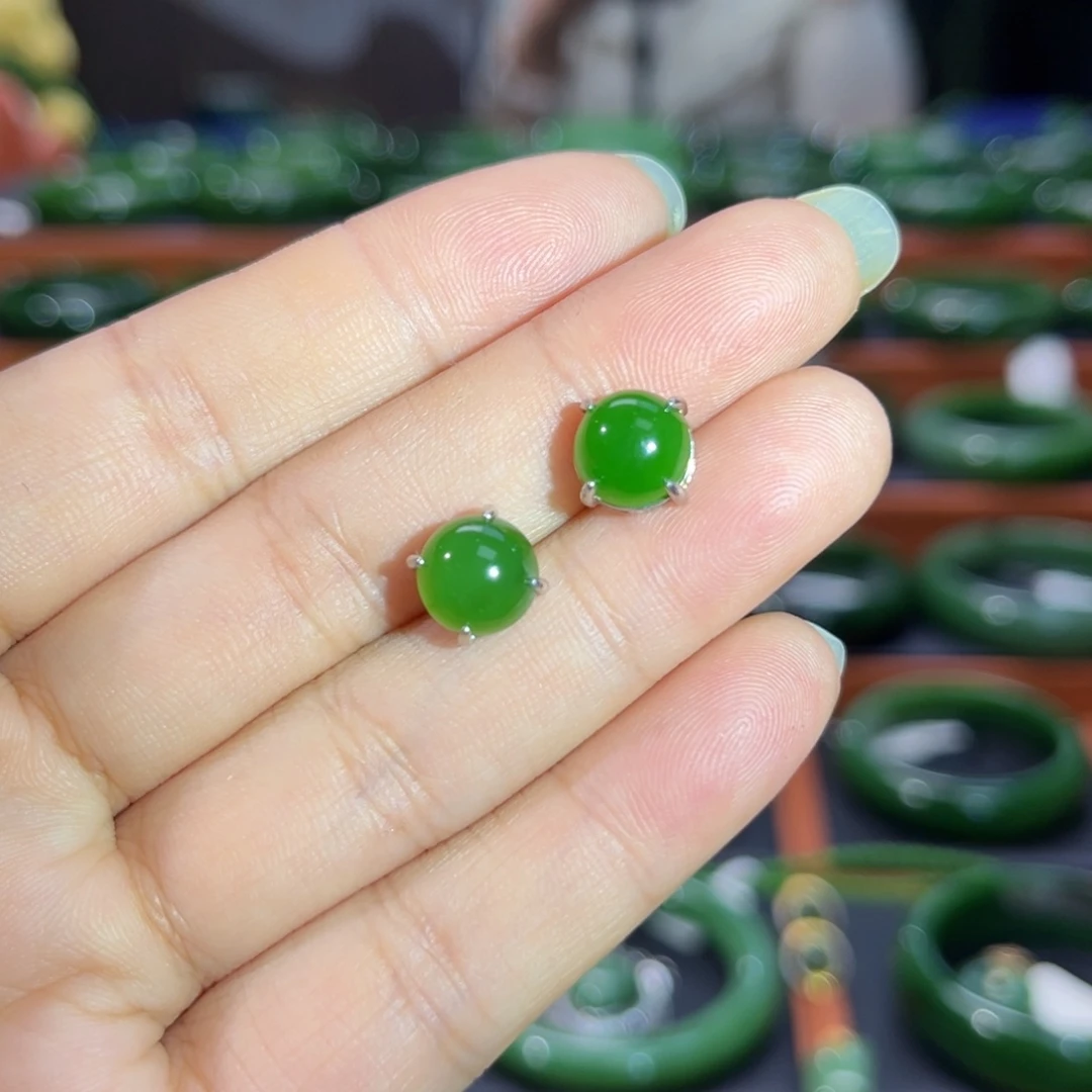 银S925镶嵌和田玉耳饰