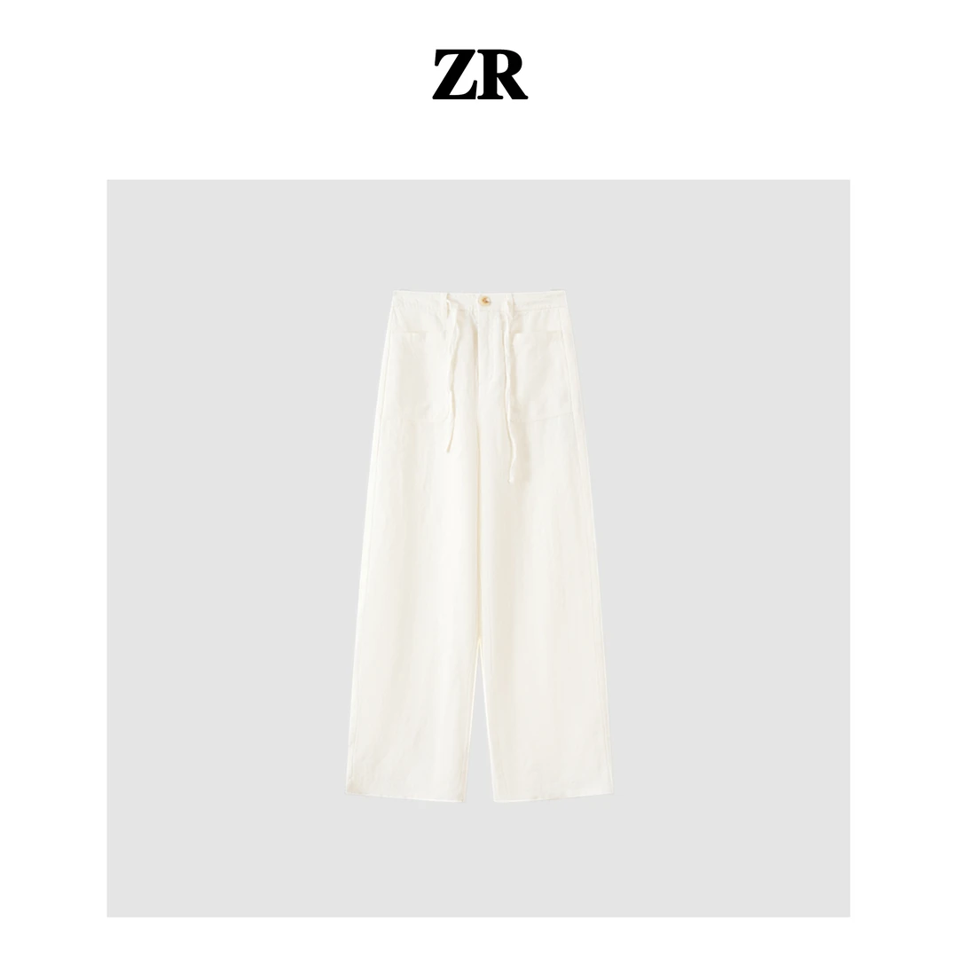 【ZR】设计师款亚麻直筒裤女夏季新款时尚简约慵懒风312