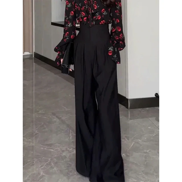 高腰宽裤女春夏2025新款垂感黑色显瘦休闲 宽松西装裤拖地长裤子