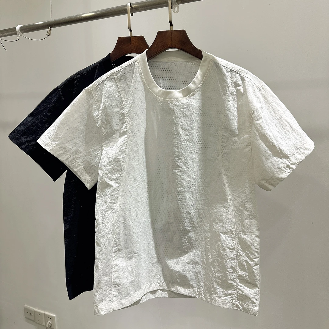 现货休闲透气镂空设计圆领短袖T恤潮牌INS男士韩版宽松百搭上衣服