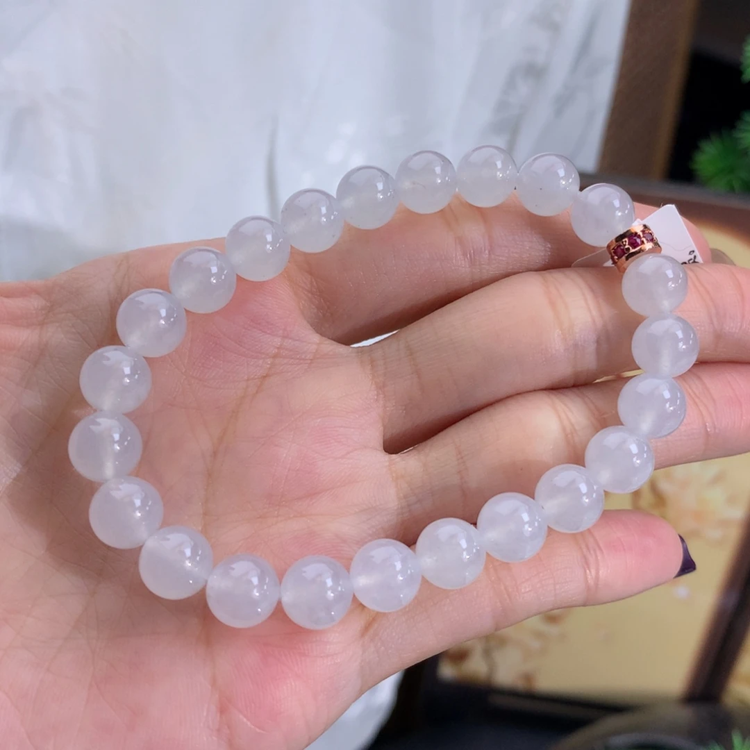 翡翠未镶嵌手串卡8冰胶白冰手串