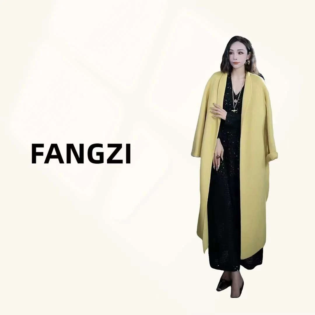 秋冬高端轻奢时尚百搭青果领长款女士大衣加厚外套2W61985