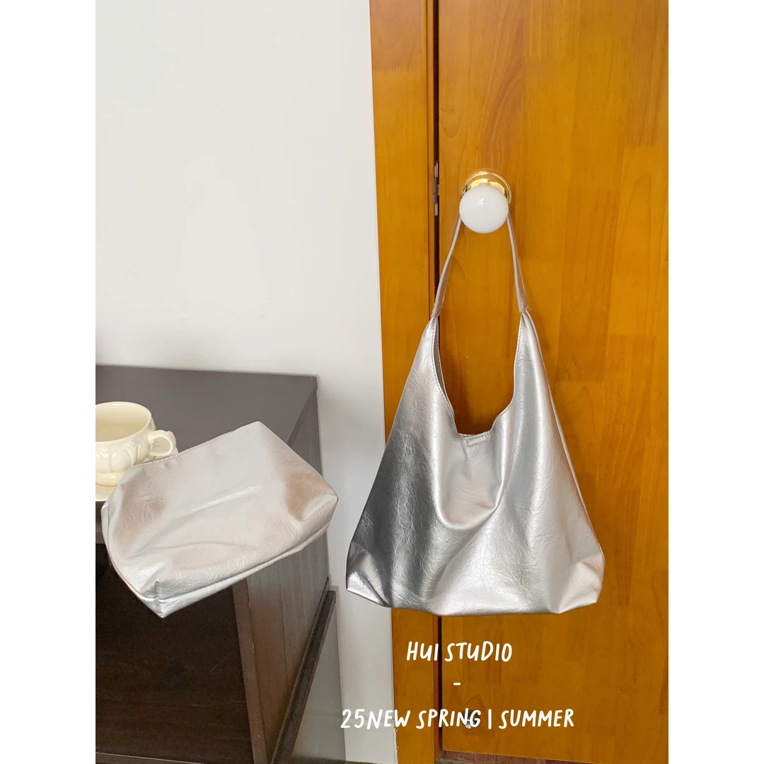 【HuiHui】裂纹时尚大容量单肩包慵懒风复古纯色子母腋下包（A1783)