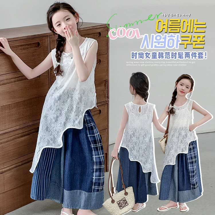 【林优诺】儿童牛仔洋气时尚套装波西米亚夏季其他/other女童中大童