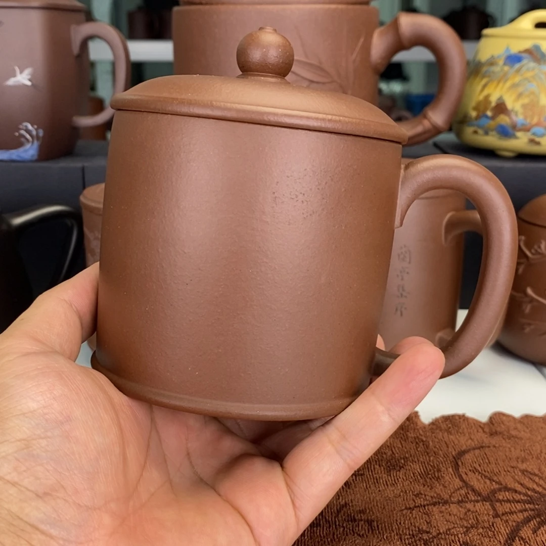 茶杯紫砂粗砂老料紫泥盖杯