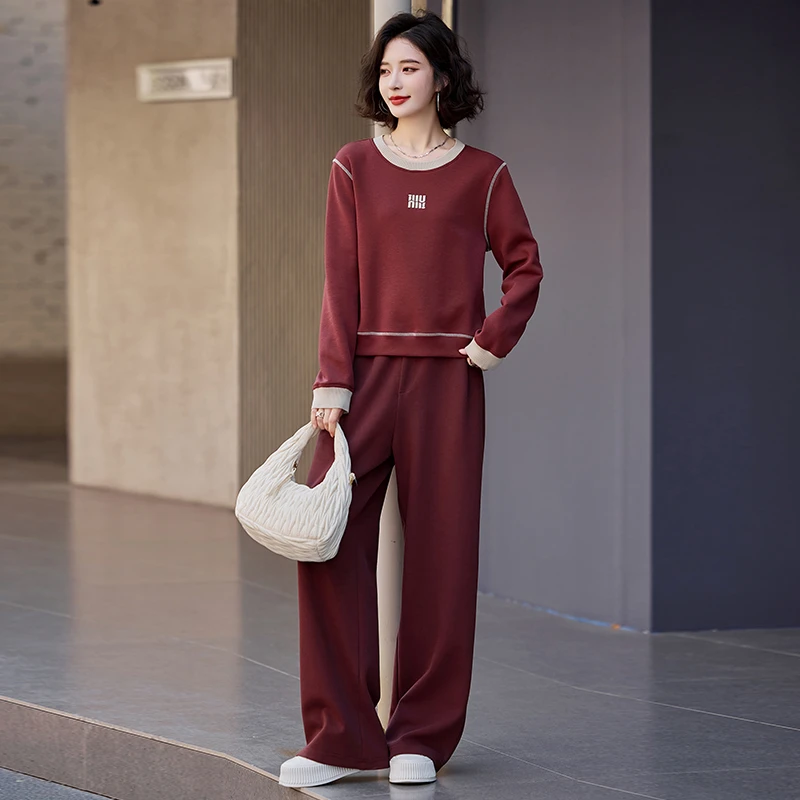 2025新款春秋时尚洋气穿搭一整套休闲运动套装女卫衣直筒裤两件套