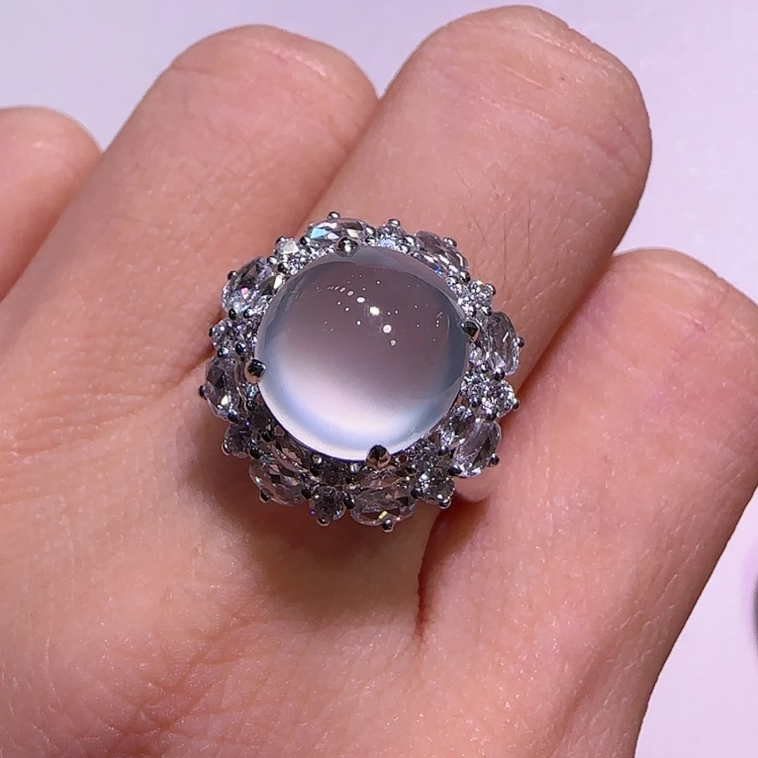 翡翠戒指18K金镶嵌丹****室戒指