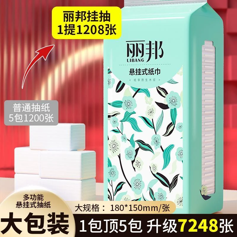 吸水丽邦提挂式抽纸悬挂下抽式纸巾家用整箱擦手纸大包平板卫生