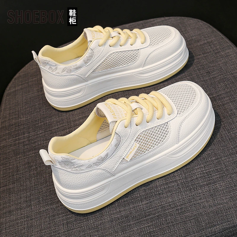 SHOEBOX鞋柜夏季厚底小白鞋女透气网面网鞋透气百搭休闲运动板鞋