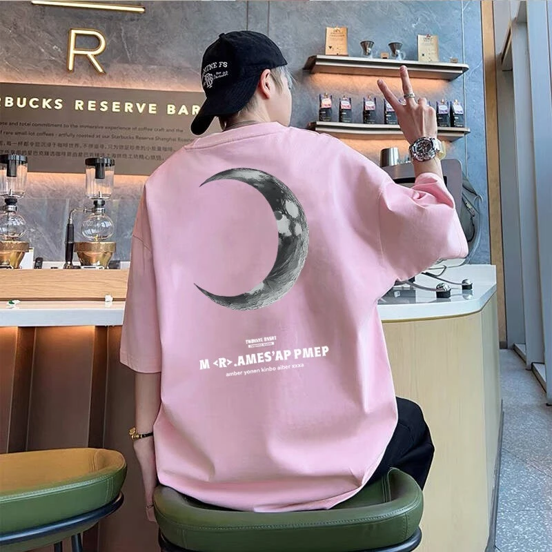 100%纯棉短袖t恤男女宽松大码上衣ins美式潮牌夏装情侣装休闲半袖