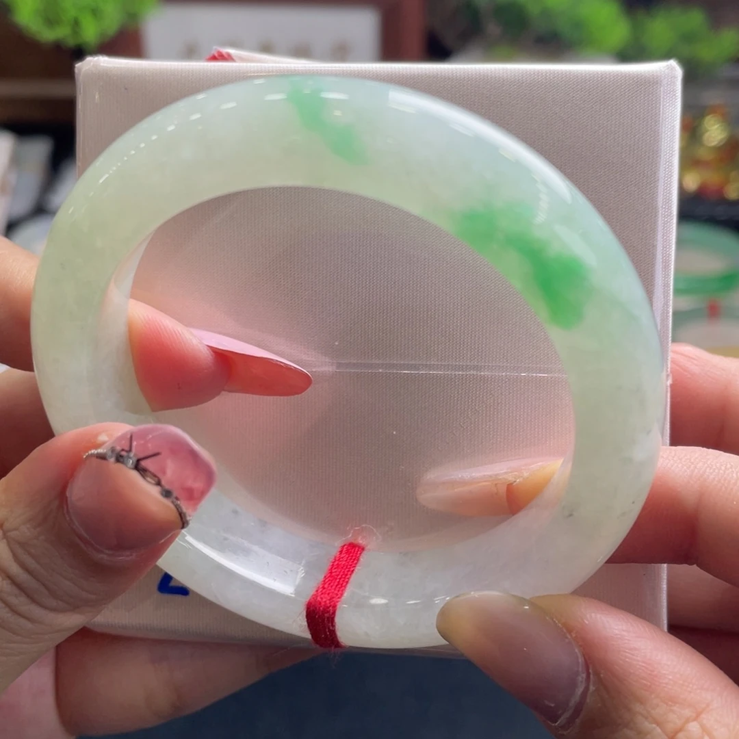 翡翠未镶嵌手镯11号 54.2正圈阳春白雪