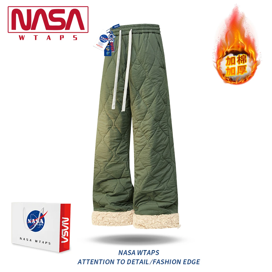 NASA WTAPS零下40度防寒羊羔绒保暖棉裤子男冬季加绒菱形格滑雪裤