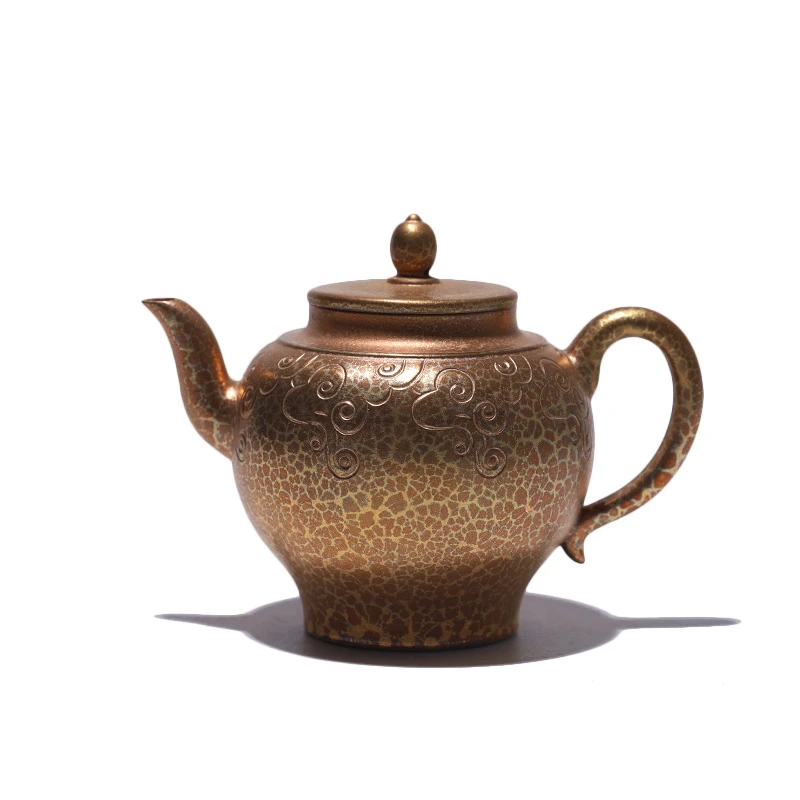 大吉羊柴烧 宜兴紫砂壶茶壶 本山绿泥美意延年（彩金烧）170ml徐雅
