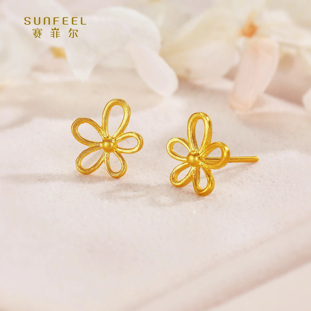 SUNFEEL/赛菲尔【二十三店】足金5G时尚格桑花直针耳钉5GE01067