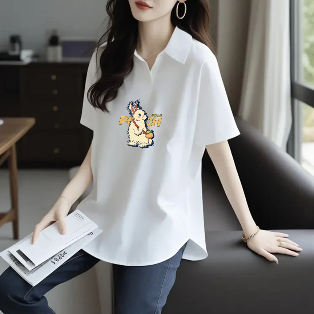 2025新款POLO衫显瘦短袖夏季休闲胖mm印花百搭宽松遮肉大码上衣女