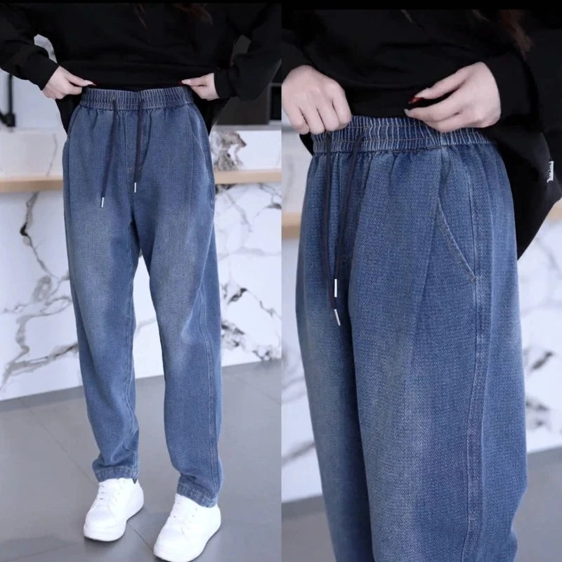 宽松直筒松紧腰牛仔裤男生2025春夏季百搭时尚男士休闲裤子星空纹