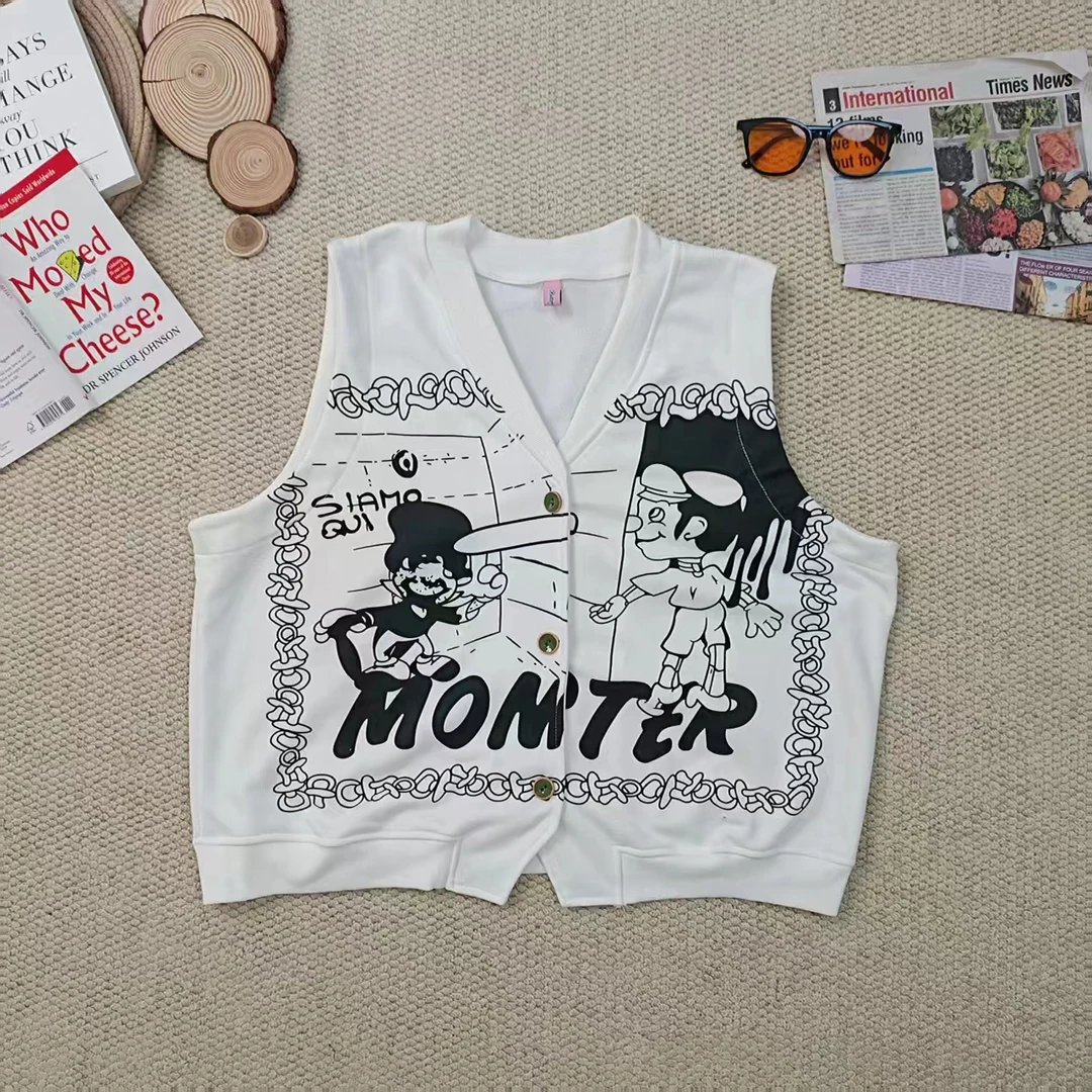 2025夏季新款休闲潮牌纯色字母卡通印花防晒马甲外套3330