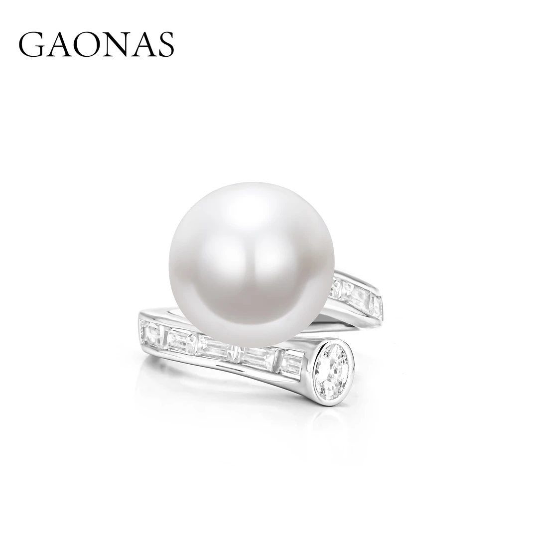 GAONAS 925银仿珍珠戒指 经典贵气优雅百搭白色珠14mm戒指11231JW