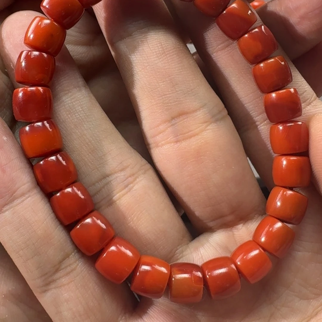 南红玛瑙柿子红双色直切手串8.8mm未镶嵌啊*傑