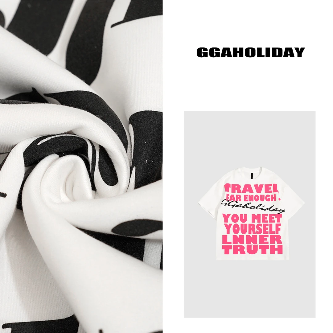 GGAHOLIDAY美式时尚宽松潮流休闲字母印花百搭短袖T恤上衣-152320