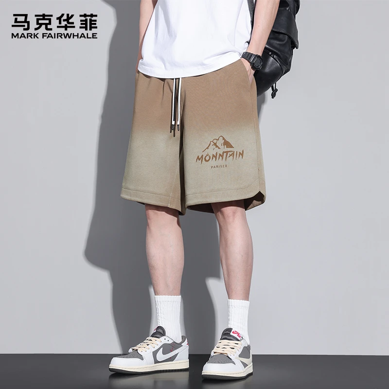 马克华菲冰丝凉感休闲短裤男士夏季薄款宽松潮牌撞色渐变五分裤子