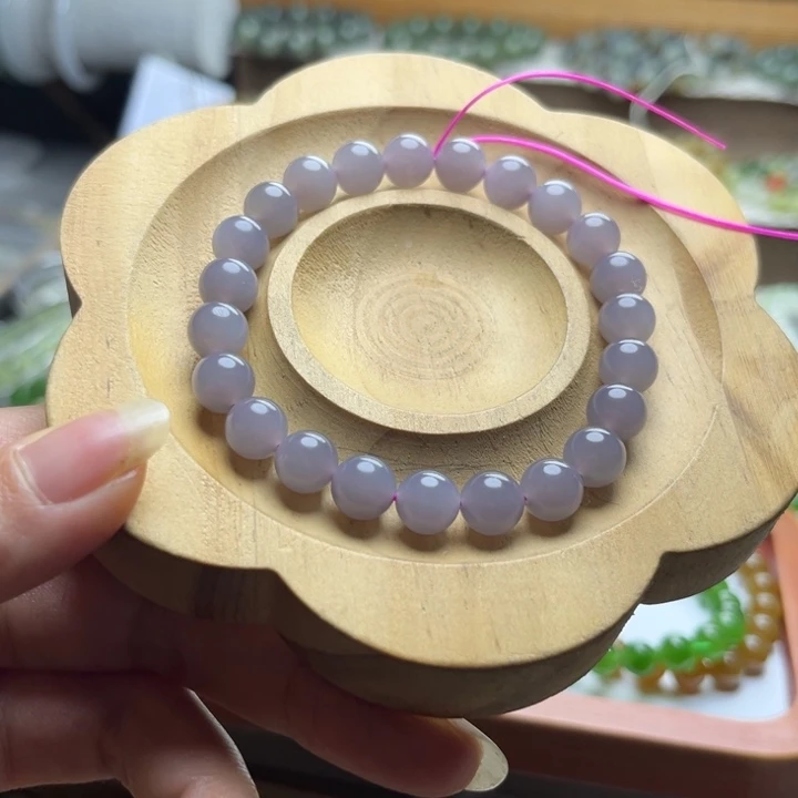和田玉未镶嵌手链8mm烟紫圆珠