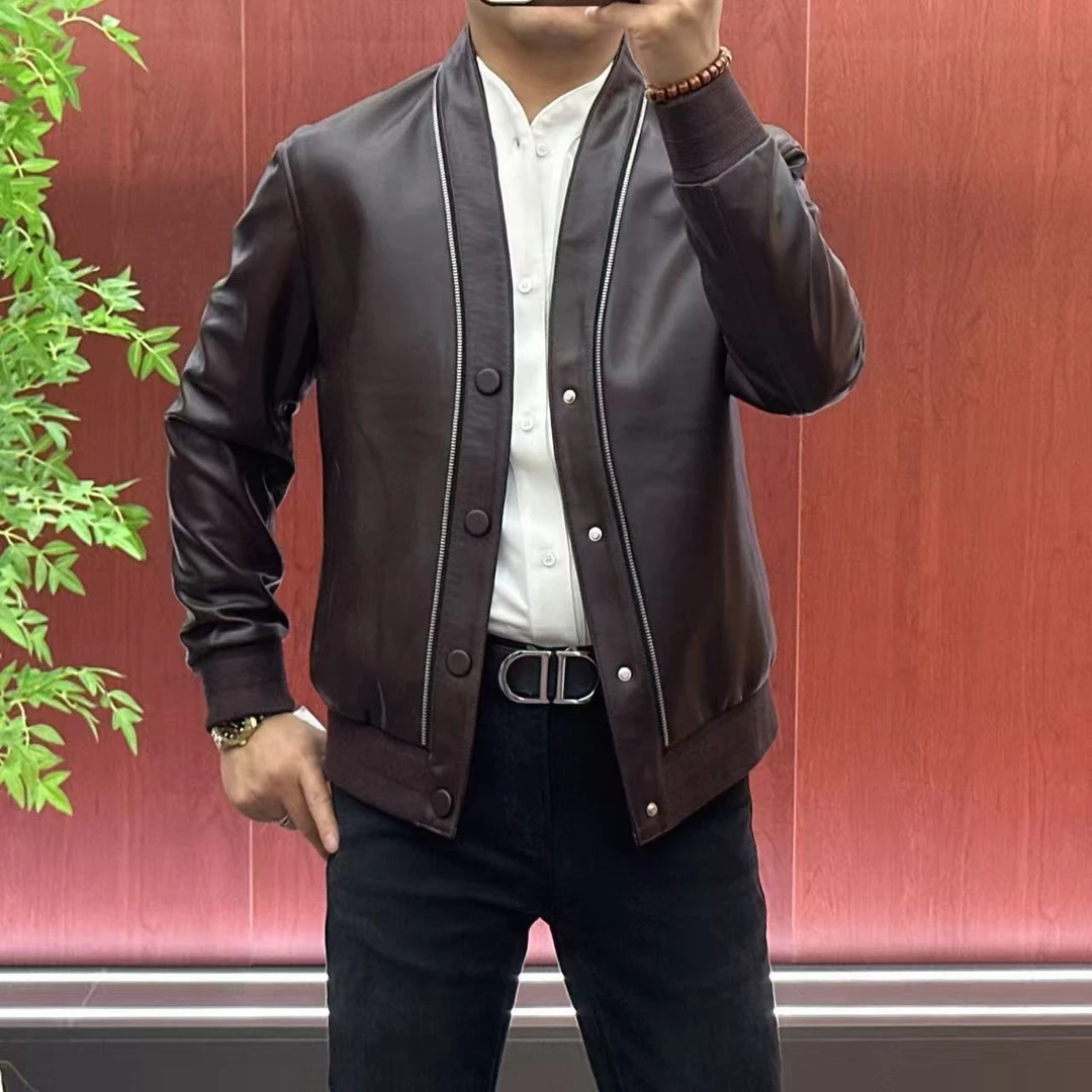 25001｜男士欧货简约轻奢｜拉链工艺青果领皮衣夹克外套酷