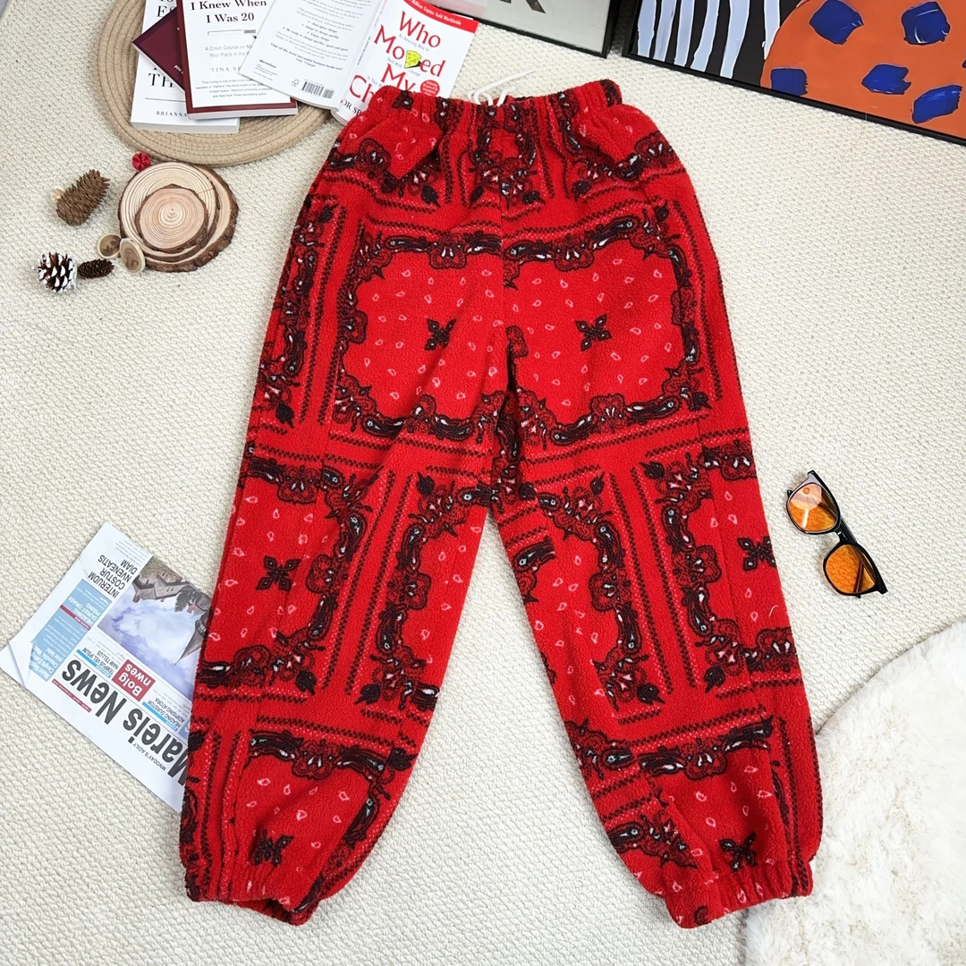 2024秋冬季新款卡通印花圣诞款加绒加厚休闲裤束脚裤8082