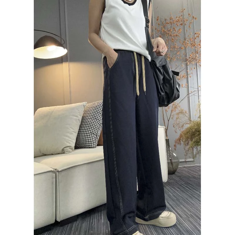 7583太谷休闲高腰垂感阔腿裤女夏季新款窄版洋气休闲拖地直筒裤