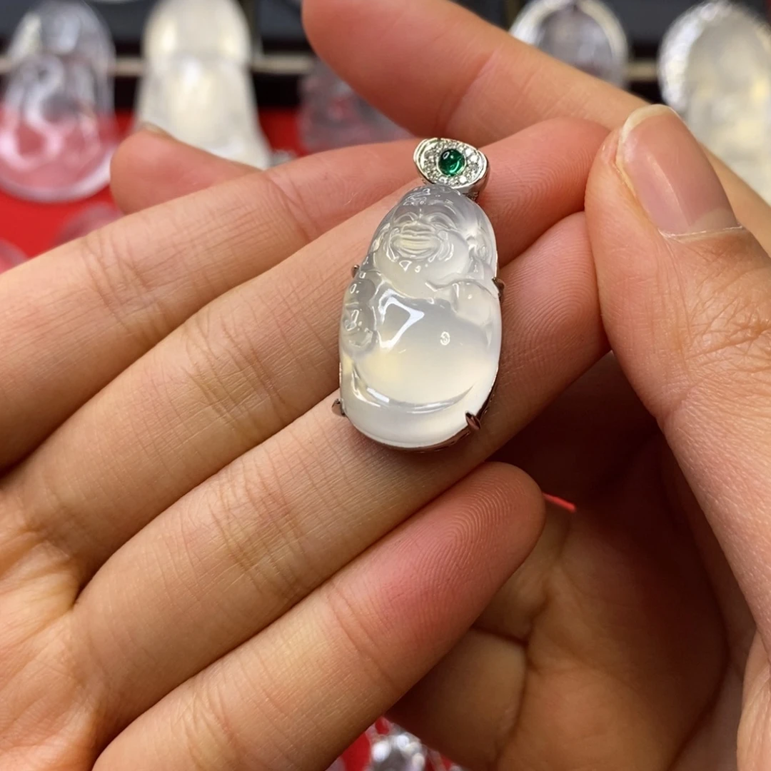 石英质玉银S925镶嵌吊坠