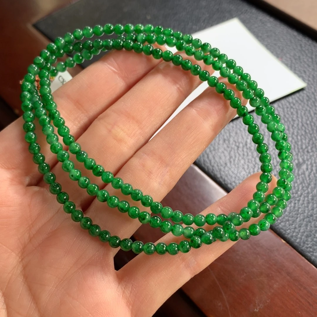 翡翠手链未镶嵌冰胶浓阳绿卡3.6