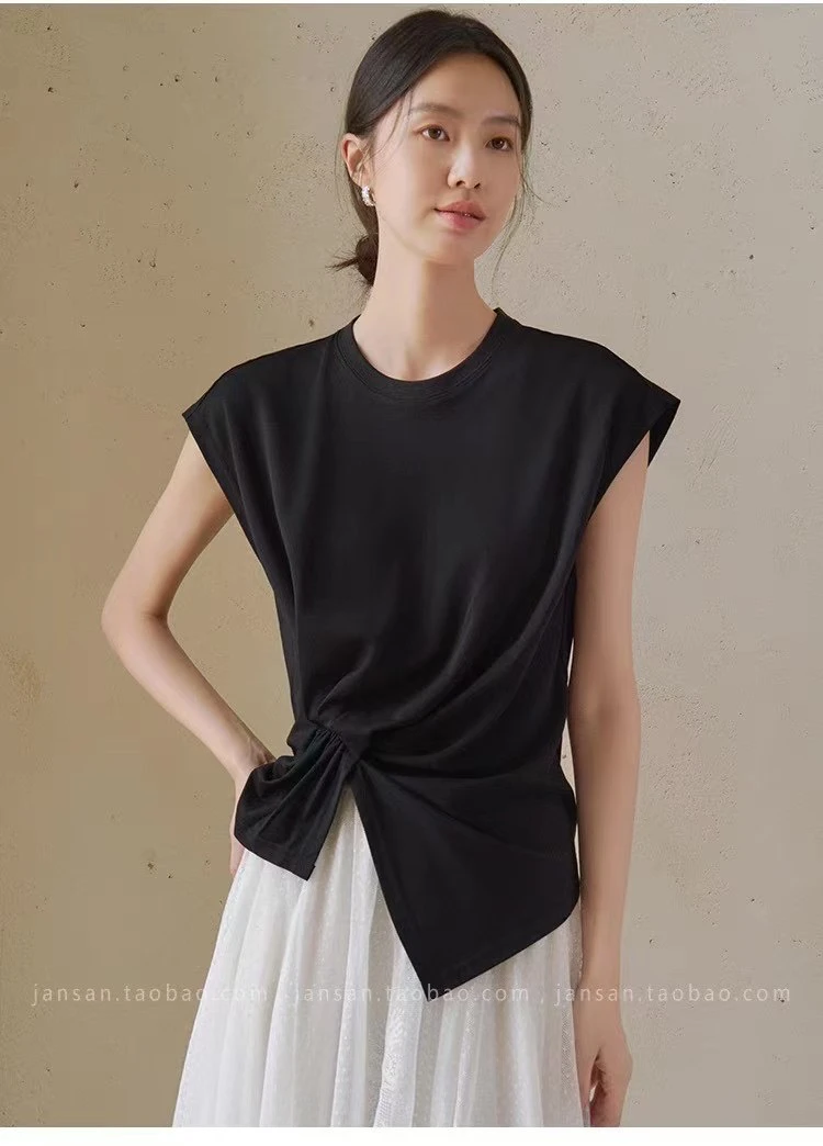 纯色90127圆领常规通勤短袖极简风衬衫时尚气质小衫