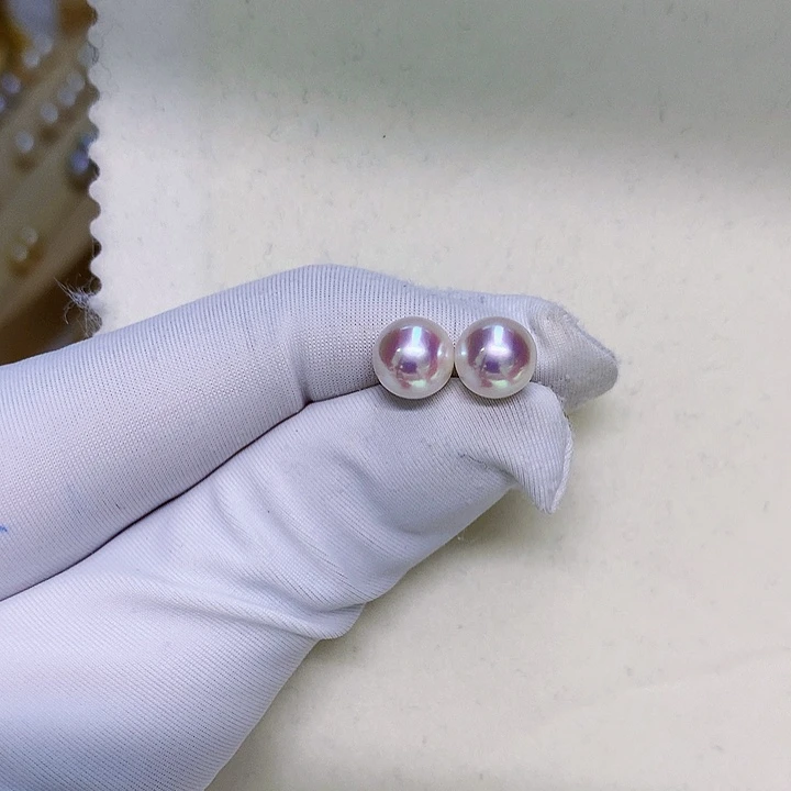 海水珍珠耳钉7.5-818K金镶嵌